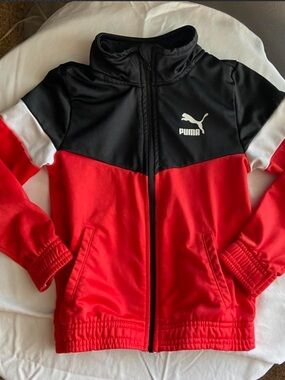 Puma Kids Black Red White Full Zip Track Jacket Size 5